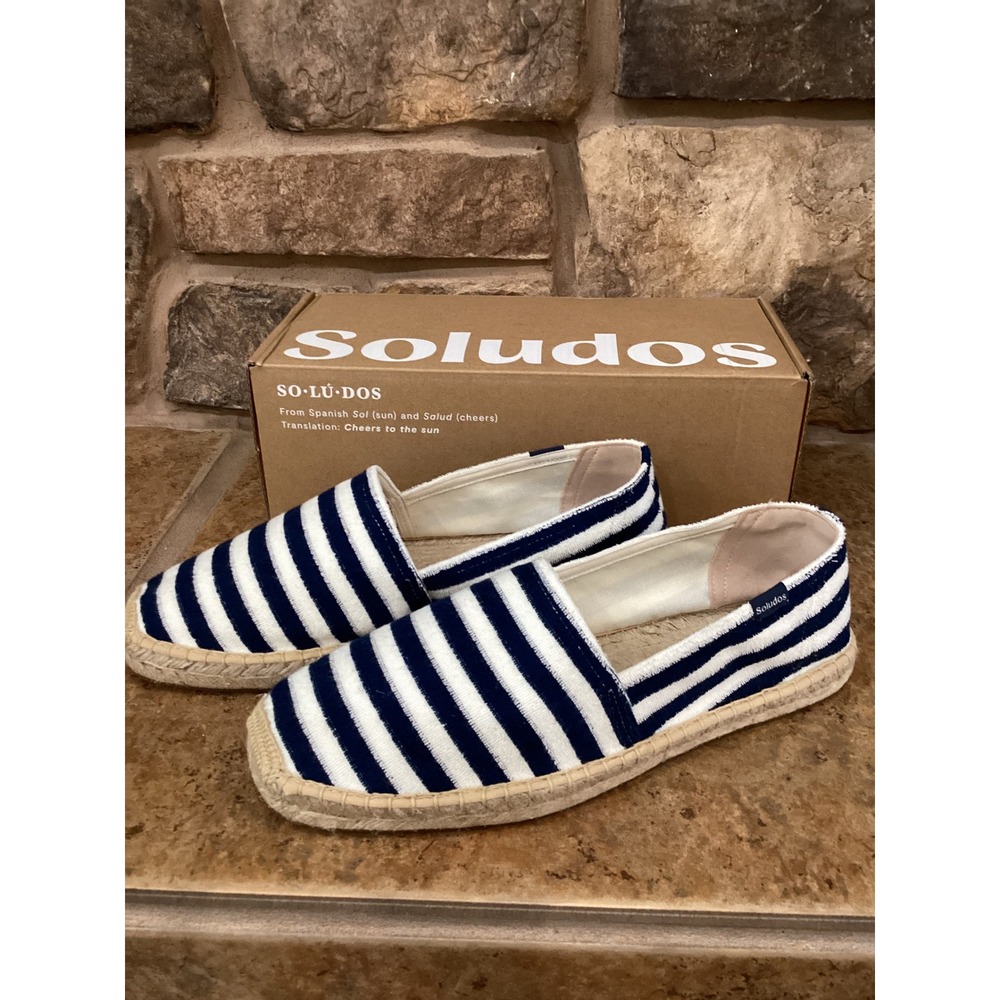 Soludos Mens The Original Striped Espadrilles Navy Natural US 9-9.5 New